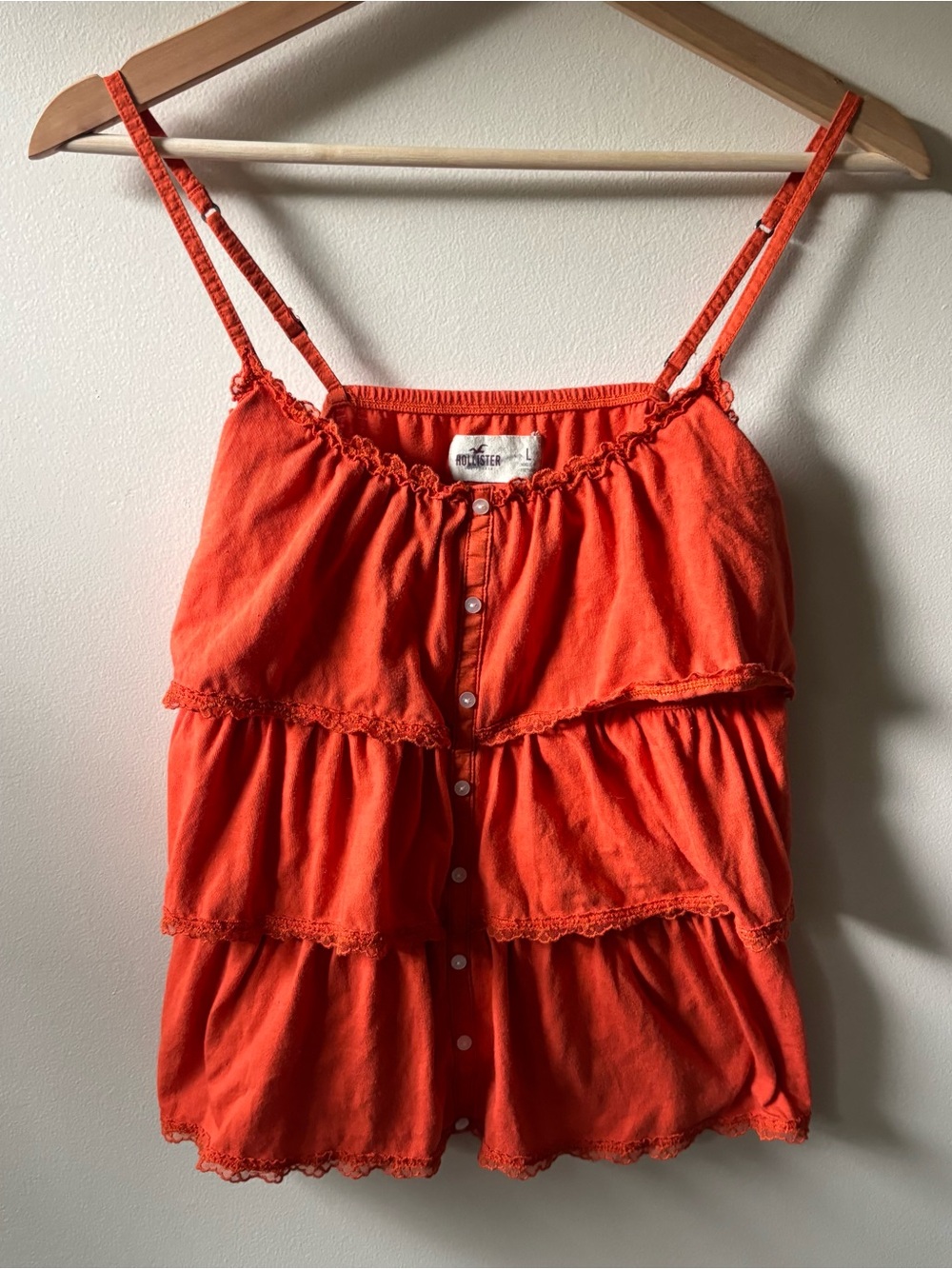 Y2K Hollister Bright Orange Tiered Spaghetti Strap Camisole